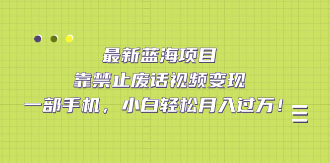 最新蓝海项目，靠禁止废话视频变现，一部手机，小白轻松月入过万！-知新学吧