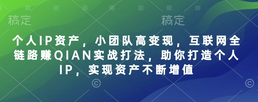 个人IP资产，小团队高变现，互联网全链路赚QIAN实战打法，助你打造个人IP，实现资产不断增值-知新学吧