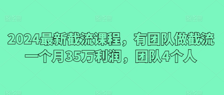 2024最新截流课程，有团队做截流一个月35万利润，团队4个人-知新学吧