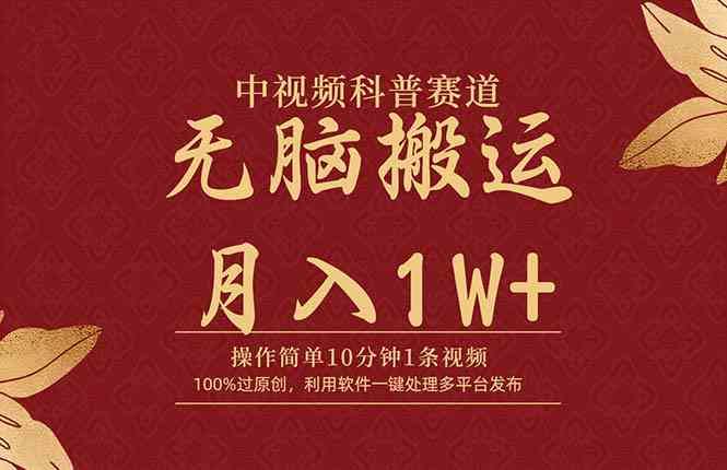 （9846期）中视频科普赛道，10分钟1条视频，条条爆款，100%过原创，无脑搬运月入1W+-知新学吧