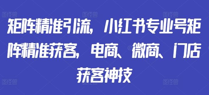 矩阵精准引流，小红书专业号矩阵精准获客，电商、微商、门店获客神技-知新学吧