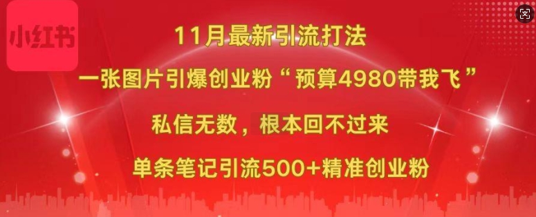 小红书11月最新图片打粉，一张图片引爆创业粉，“预算4980带我飞”，单条引流500+精准创业粉-知新学吧