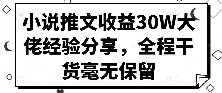 小说推文收益30W大佬经验分享，全程干货毫无保留-知新学吧