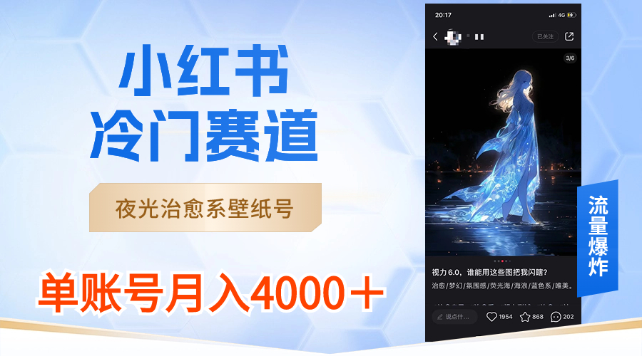 小红书冷门赛道，夜光治愈系壁纸号，单号月入4000＋-知新学吧