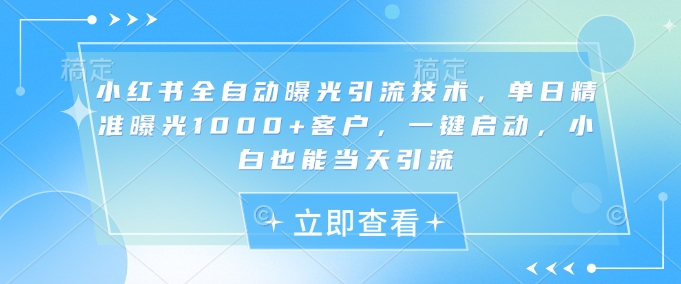 小红书全自动曝光引流技术，单日精准曝光1000+客户，一键启动，小白也能当天引流【揭秘】-知新学吧