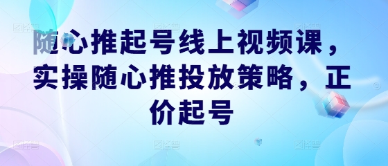 随心推起号线上视频课，实操随心推投放策略，正价起号-知新学吧