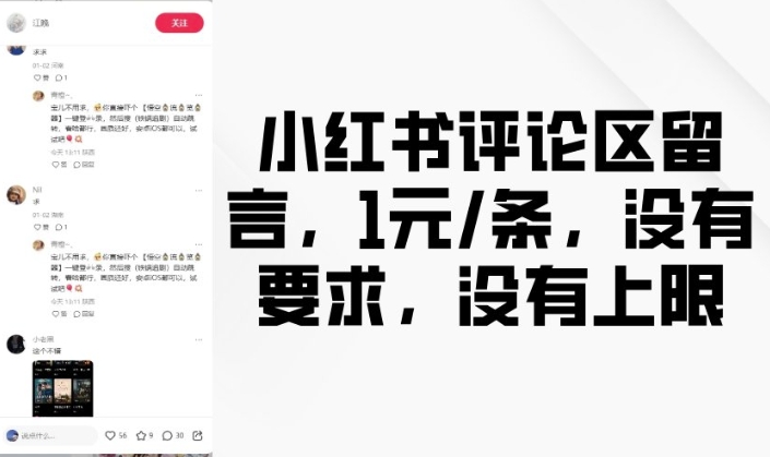 小红书评论区留言，1元条，没有要求，没有上限-知新学吧