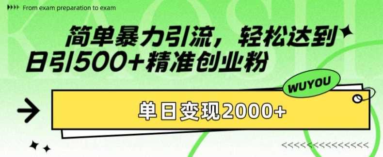 简单暴力引流轻松达到日引500+精准创业粉，单日变现2k【揭秘】-知新学吧