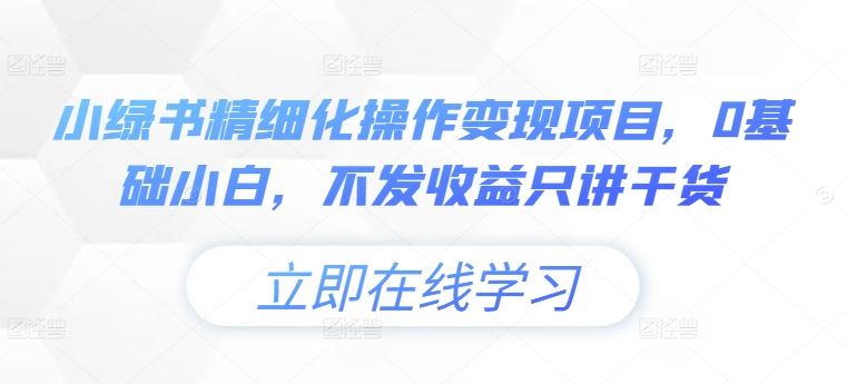 小绿书精细化操作变现项目，0基础小白，不发收益只讲干货-知新学吧