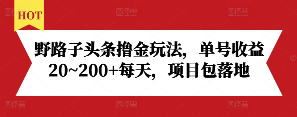 野路子头条撸金玩法，单号收益20~200+每天，项目包落地-知新学吧