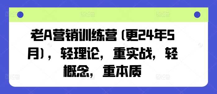 老A营销训练营(更24年10月)，轻理论，重实战，轻概念，重本质-知新学吧