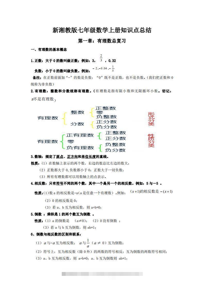 湘教版数学七年级上册知识点汇总-知新学吧