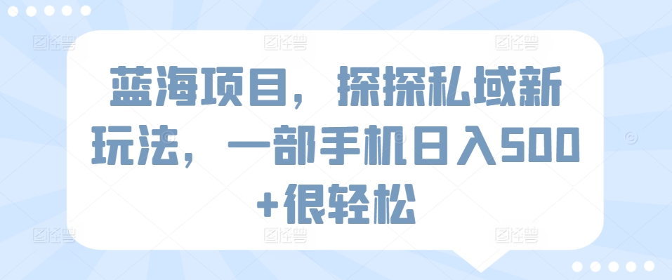 蓝海项目，探探私域新玩法，一部手机日入500+很轻松-知新学吧